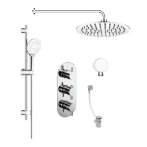 Image of Triple Outlet Concealed Thermostatic Mixer Slim Rain Shower and Bath Filler - Flow