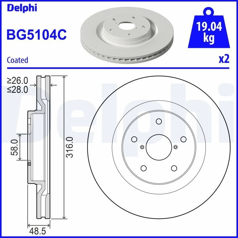 Image of DELPHI Brake disc DELPHI BG5104C