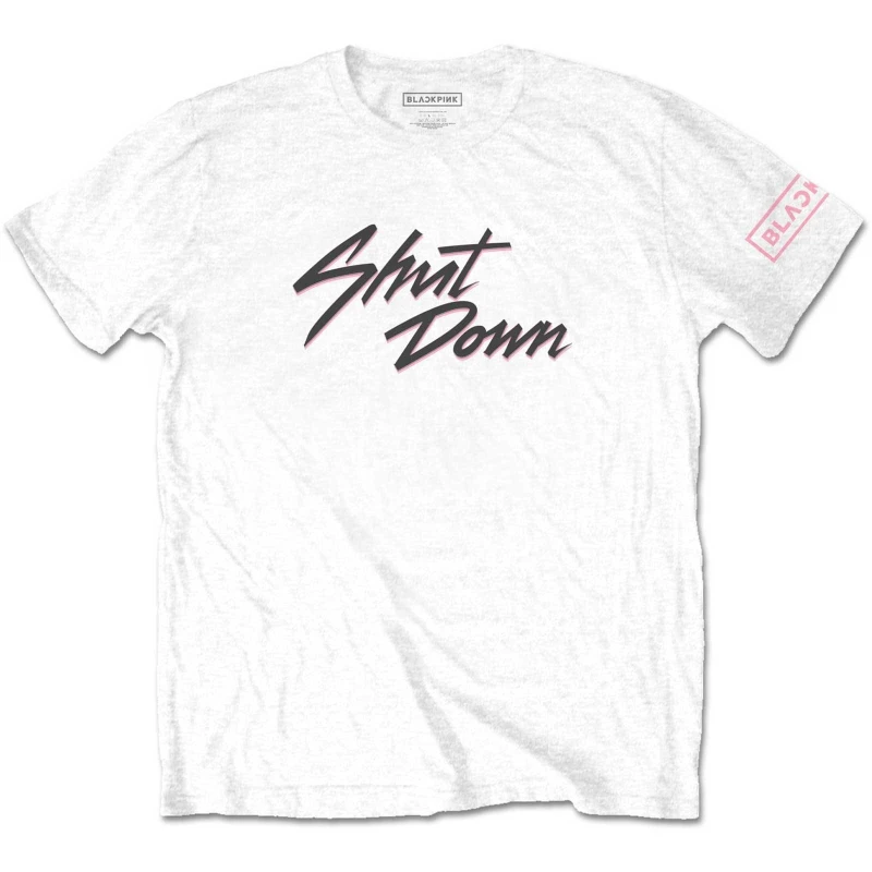 Image of BlackPink BlackPink Men Shut Down Sleeve Print Cotton T-Shirt in White Size: large White L Male 5063300195703