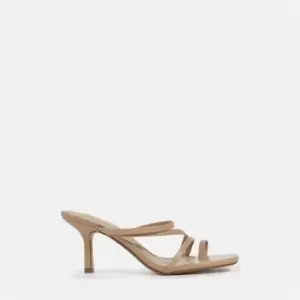 image of Missguided strappy mid heel toe post sandal - Brown