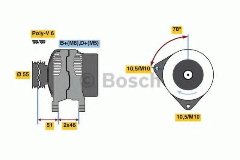 Image of Bosch 0 986 080 530 Generator Alternator Charging Current: 120A, Voltage: 14V Alternator (4)