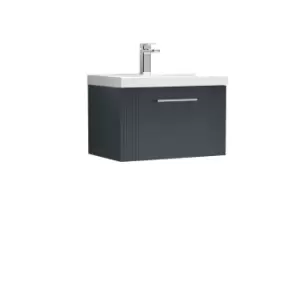 image of Nuie Deco 600mm Wall Hung Single Drawer Vanity & Basin 1 - Satin Anthracite