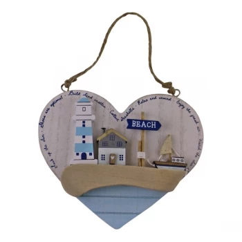 Image of Seashore Hanging Wooden Heart Plaque