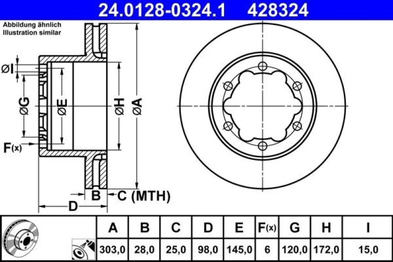 Image of Brake disc ATE 24.0128-0324.1