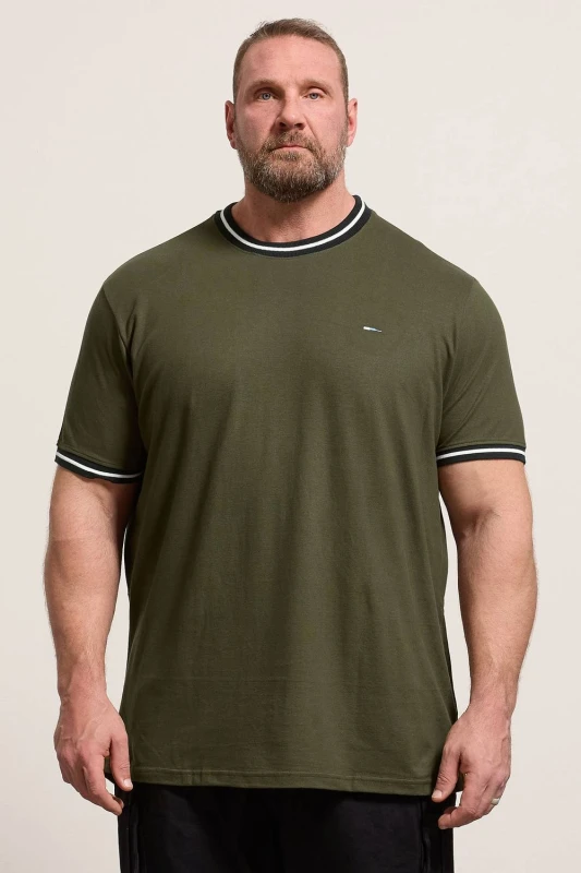 Image of BadRhino Mens Pique Ringer T-Shirt in Olive Size: XL Olive Male XL