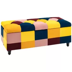 image of HOMCOM 114 x 47 x 47cm Velvet Storage Ottoman, Button-tufted Footstool Box, Toy Chest with Lid for Living Room, Bedroom, Multicoloured