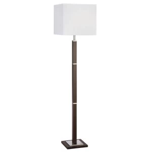 Image of 1 Light Rectangle Floor Lamp Satin Silver, Brown Wood, E27