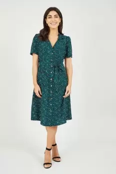 Teal Animal Print Retro Shirt Dress