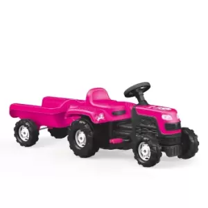 Image of Charles Bentley Dolu Childrens Pink Ride On Tractor With Trailer