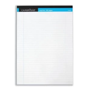 Image of Cambridge Legal Pad Perforated Tear-off Feint Ruled with Margin 100pp A4 White Ref 100080159 Pack 10