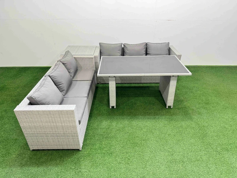Image of Fimous 6-seater Patio Rectangular Table Sofa Set with Side Table Light Grey Light Grey Unisex