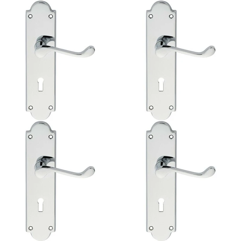 Image of Loops 4x PAIR Victorian Scroll Handle on Lock Backplate 205 x 49mm Polished Chrome Multi