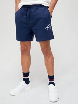 image of Tommy Jeans Signature Jersey Shorts - Twilight Navy, Twilight Navy, Size L, Men