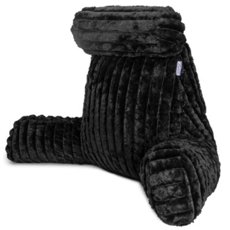 Image of Aamira Luxurious Xl Reading Pillow Detachable Headrest, Soft Ribbed Black Faux Fur, Memory Foam Cuddle Cuddle Cushion Backrest