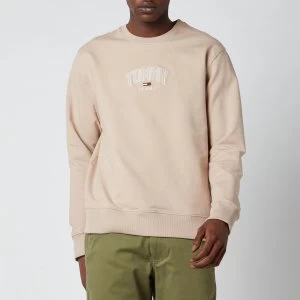 Image of Tommy Jeans Mens Lightweight Logo Crewneck Sweatshirt - Soft Beige - L