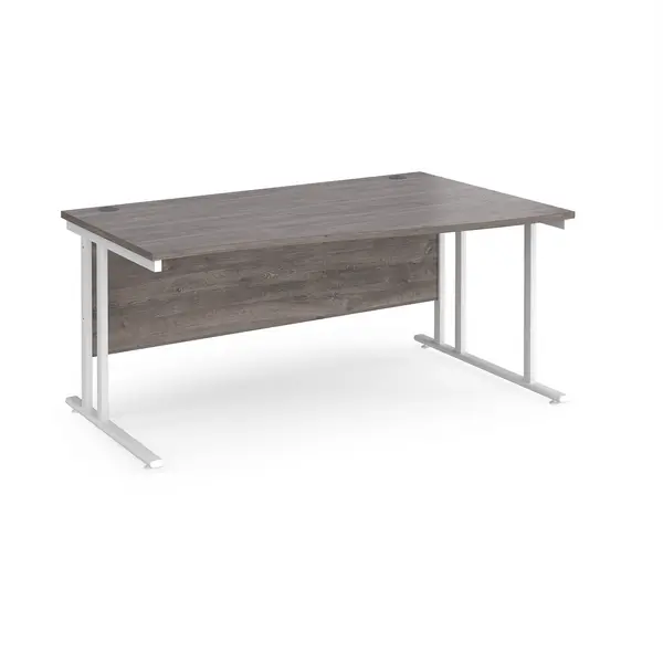 image of Maestro 25 Wave Desk White Frame and Grey Oak Table Top - Right Hand - 1600mm