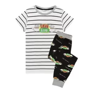 Image of Friends Girls Central Perk Logo Long Pyjama Set (11-12 Years) (White/Black)