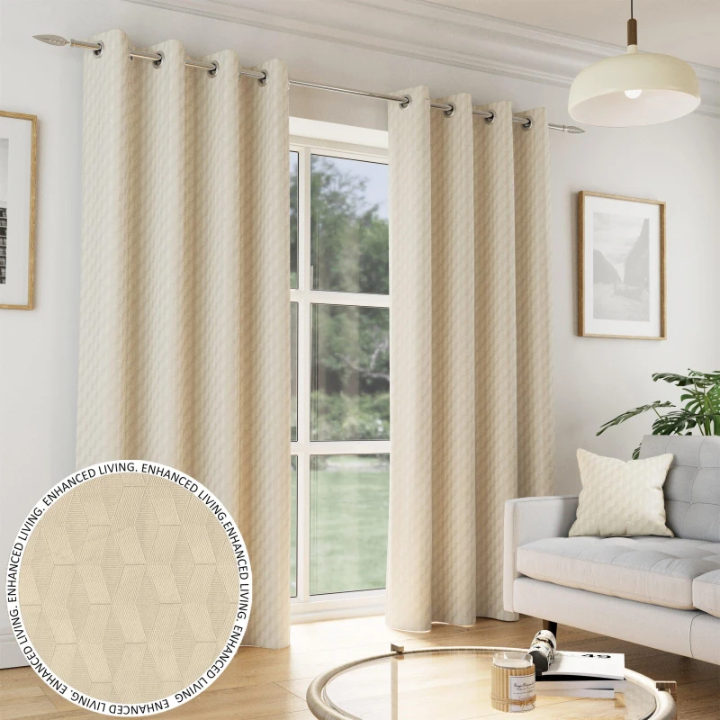 Image of Enhanced Living Tokyo Cream Room Darkening Velvet Eyelet Curtains Cream unisex 229x229cm