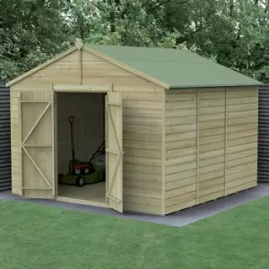Image of 10' x 10' Forest Beckwood 25yr Guarantee Shiplap Pressure Treated Windowless Double Door Apex Wooden Shed (3.21m x 3.01m)