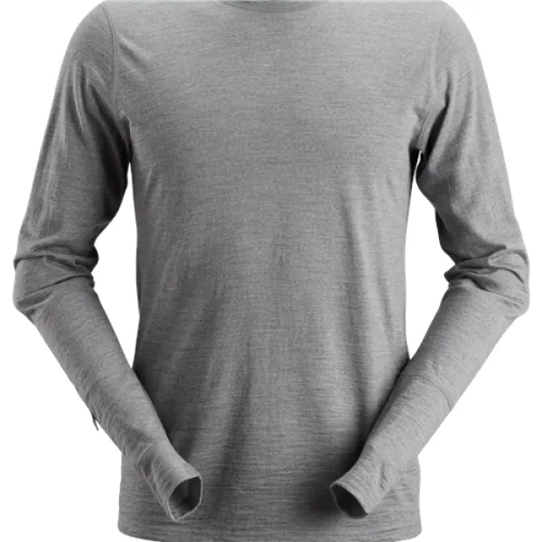 Image of Snickers AllroundWork Wool Long Sleeve T-Shirt - Grey Melange - XS