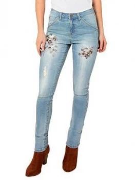 Joe Browns Embroidered Flowers Jeans - Light Wash, Light Wash Denim, Size 14, Women