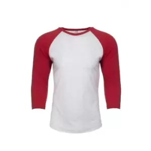 Image of Next Level Adults Unisex Tri-Blend 3/4 Sleeve Raglan T-Shirt (XS) (Vintage Red/Heather White)