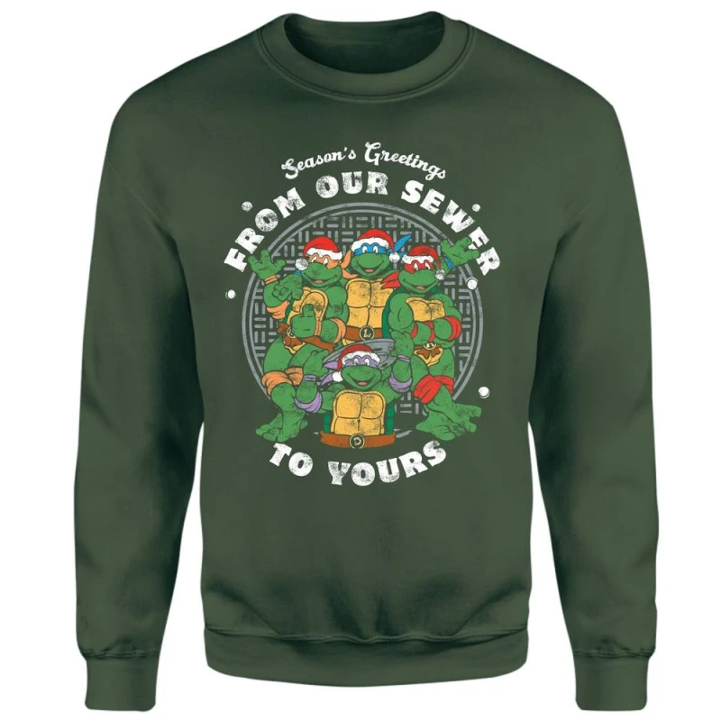 Image of Teenage Mutant Ninja Turtles Sewer Season's Greetings Christmas Jumper - Green - S