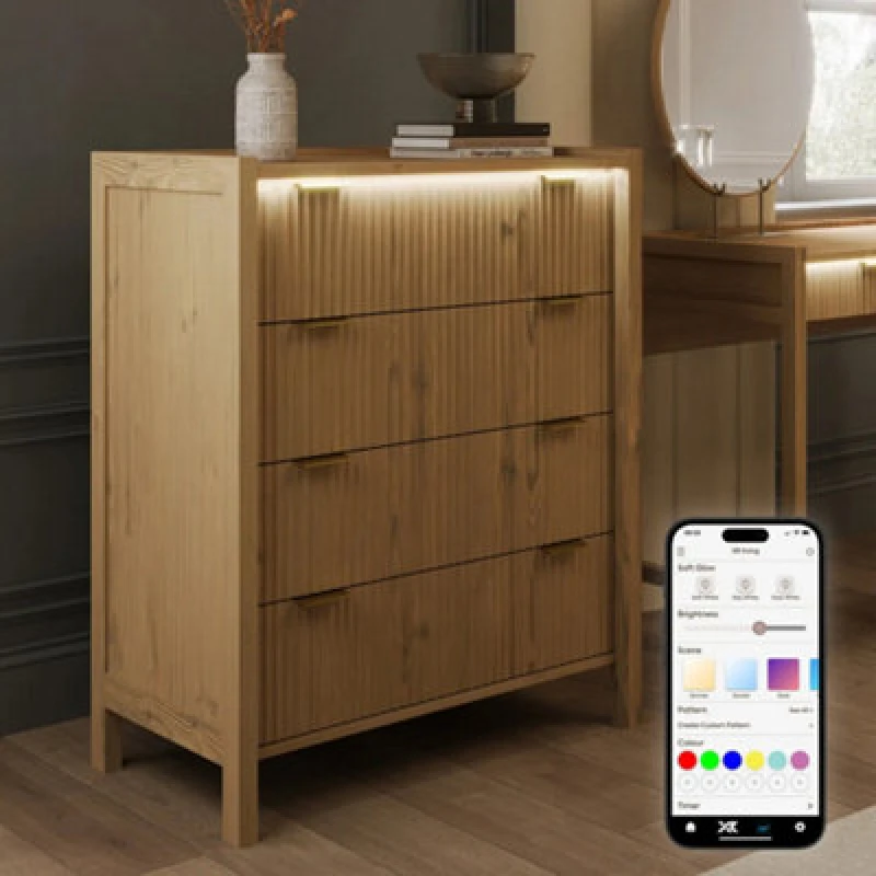 Image of X Rocker Xr Living Dakota Chest Of Four Drawers With App Controlled LED Lights - Wild Oak
