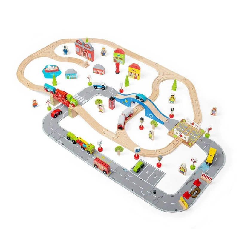Image of Bigjigs Rail City Road and Railway Set Multi unisex
