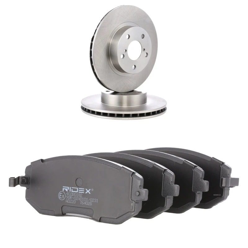 Image of RIDEX 3405B2700 Brake disc and pads set Front Axle, Brake Disc Type: internally vented, with acoustic wear warning Brake Set,disc brakes (3405)