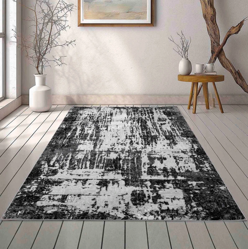 Image of Serenity Modern Abstract Abrasion Contemporary Area Rugs Black 160X230 Cm