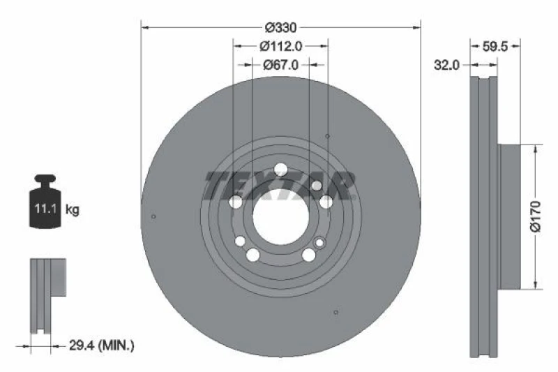 Image of Brake disc TEXTAR 92307105