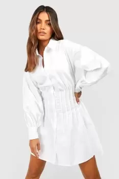Image of Corset Detail Woven Shirt Dress