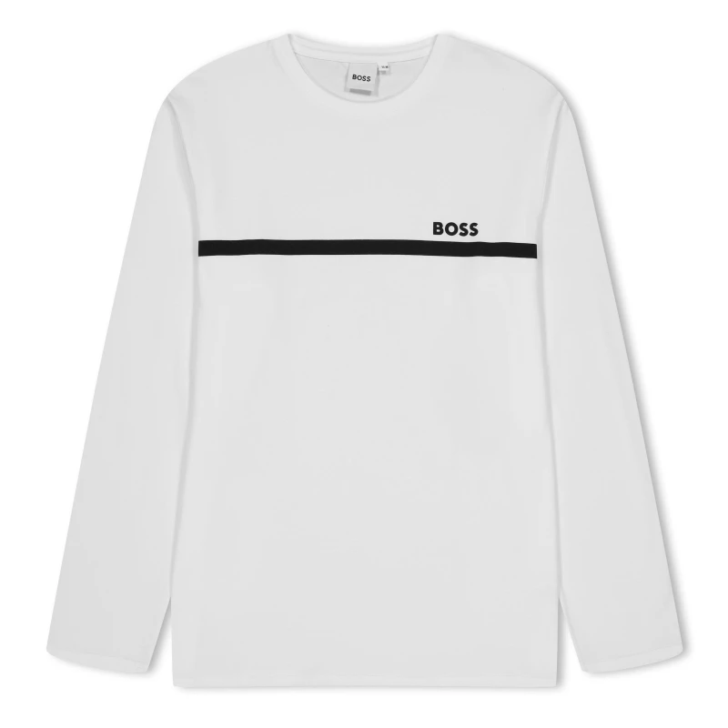 Image of Boss Kids Long-Sleeve T-Shirt, Small Logo Design White 10P male 4Y