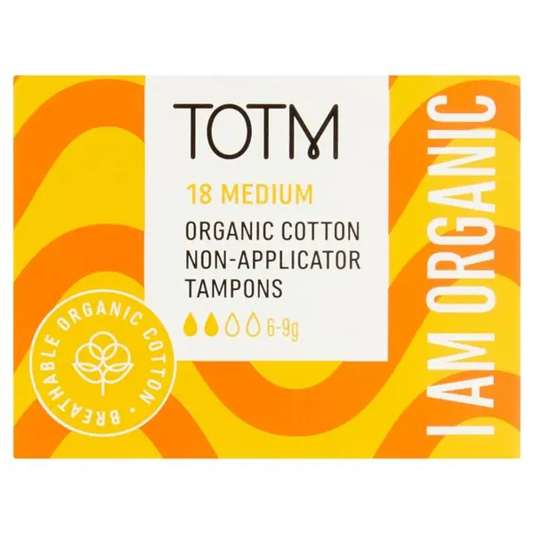 Image of Totm Organic Cotton Non-Applicator Tampons Medium, 18 Per Pack