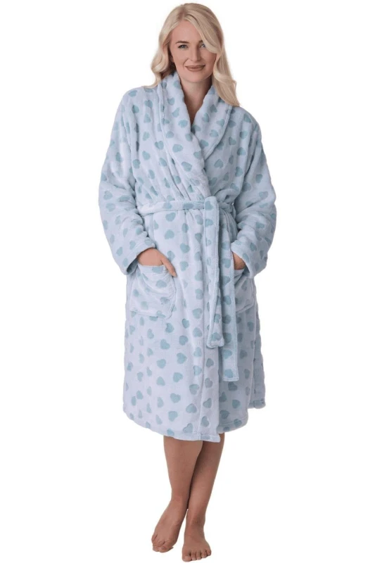 Image of Camille Fleece Bathrobe with Shawl Collar & Pockets - Blue Blue 14