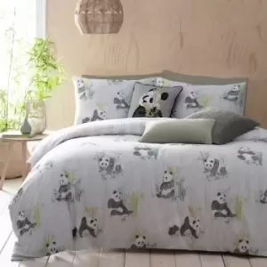 Image of Furn. Pandas Double Duvet Cover Set Cotton Polyester Mint Green