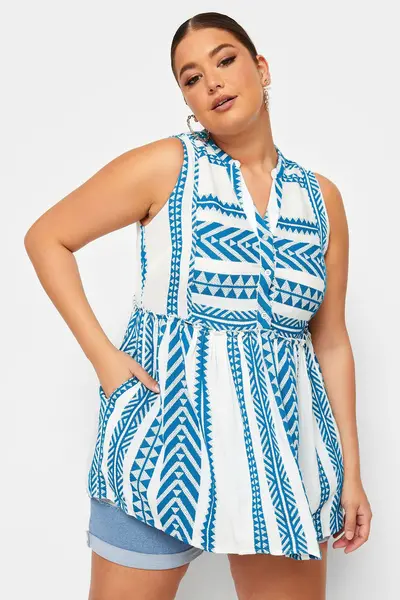 Image of Yours Peplum Top Blue