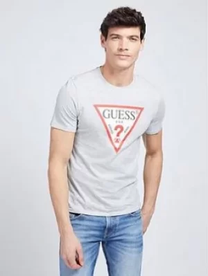 Image of Guess Jeans Original Logo T Shirt, Light Grey Heather, Size L, Men