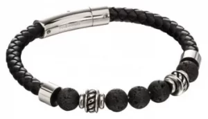 image of Fred Bennett Black Lava Bead Leather Stainless Steel Jewellery