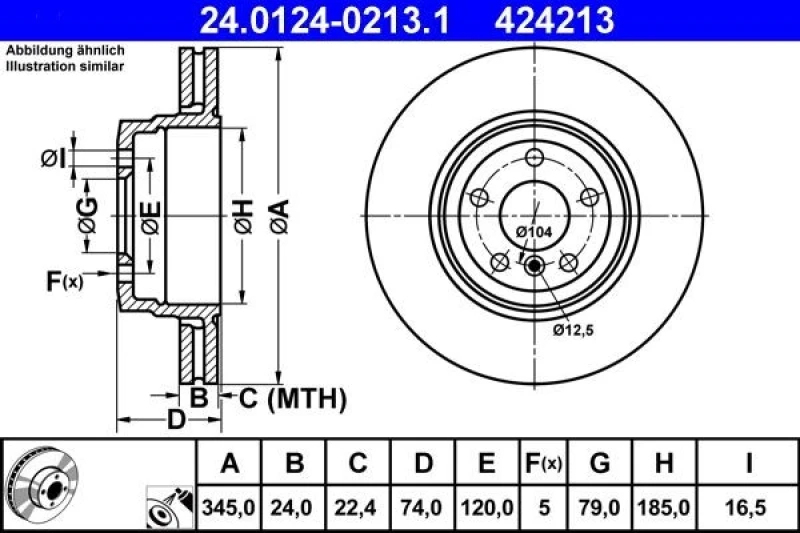 Image of ATE 24.0124-0213.1 Brake disc Vented, Coated, High-carbon Brake Disc (82)