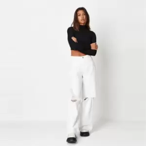 Missguided White Ripped Raw Hem Baggy Boyfriend - White