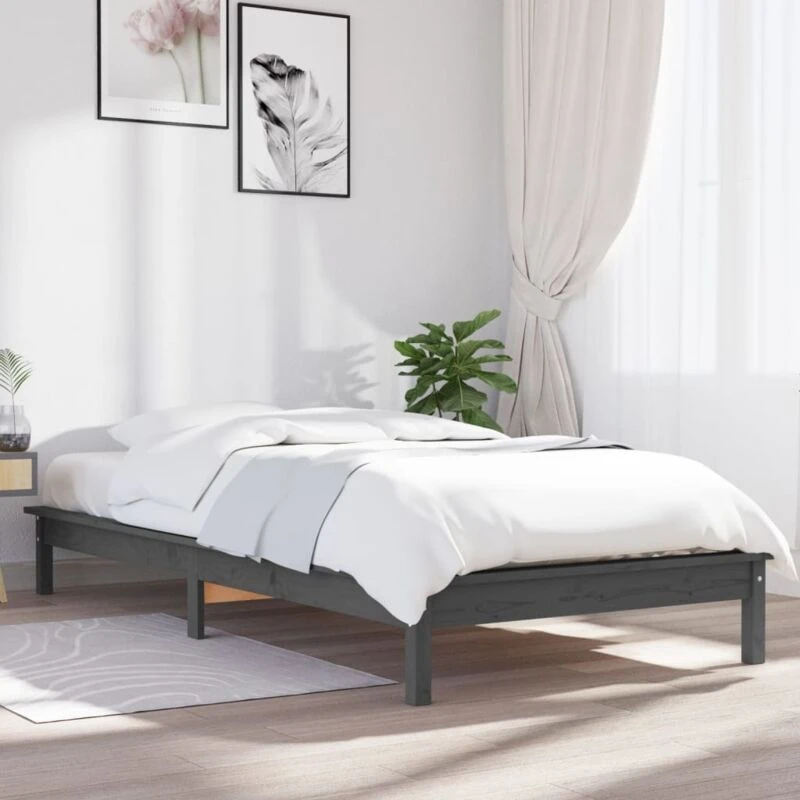 Image of Vidaxl Bed Frame Grey 90X190 Cm Single Solid Wood Pine, Grey 820573