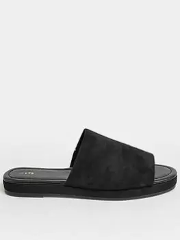 image of Long Tall Sally Flat Suede Mule Sandals - Black, Size 11, Women