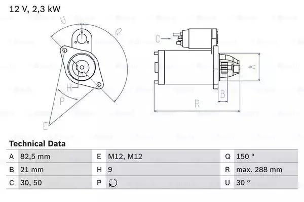 Image of Bosch 0986011150 Starter Motor 1115 12 V 2,3 kW Output BOSCHSTARTER-0986011150