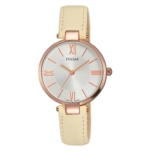 Image of Pulsar PH8246X1 Ladies Cream Dress Leather Strap Rolse Gold Case 50M Watch