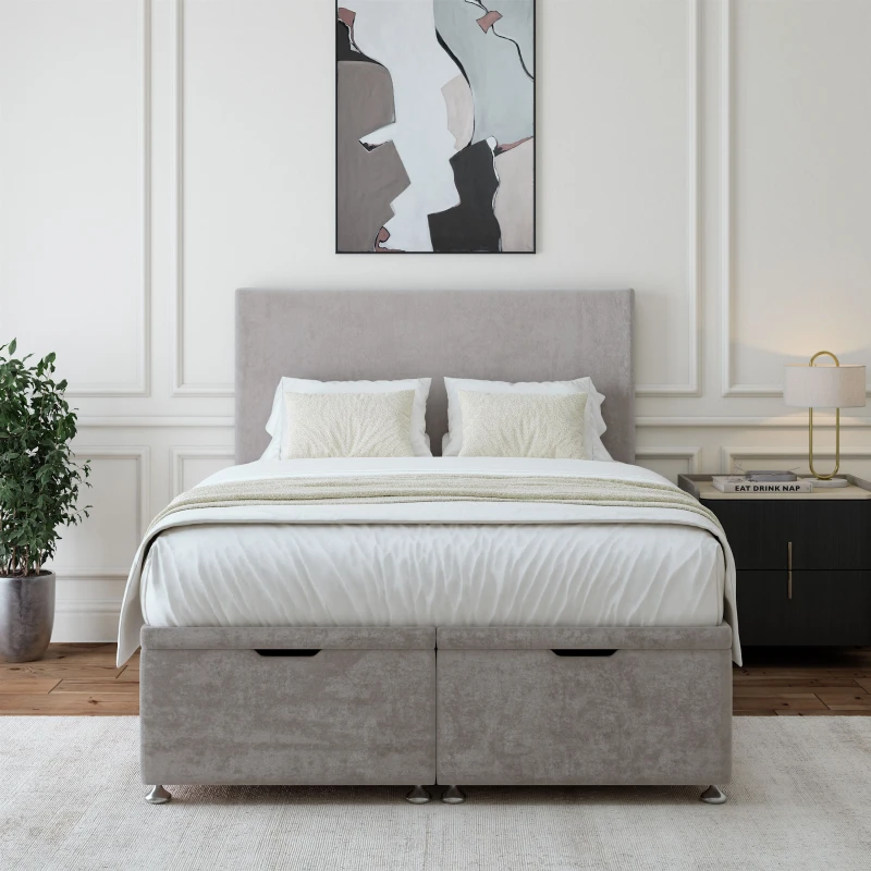 Image of Bedmaster Bedmaster Luxury Velvet Ottoman Divan Base And Plain Headboard in Light Grey Size: Super King Light Grey Super King Unisex 7867868881232