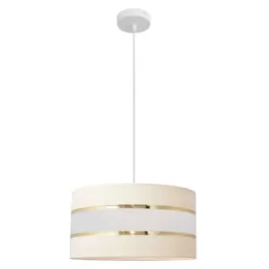 Image of Helen Cylindrical Pendant Ceiling Light Ecru, Gold, White 40cm