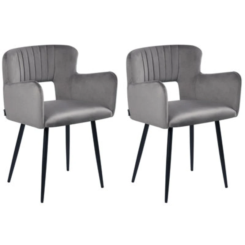 Image of Beliani Set Of 2 Dining Chairs Sanilac Velvet Grey