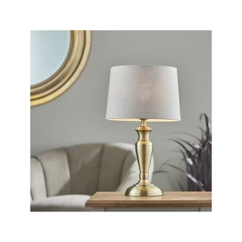 image of Endon Lighting Oslo & Mia - Table Lamp Antique Brass Plate & Charcoal Linen 1 Light IP20 - E27